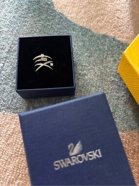 Swarovski Hyperbola Wrap Ring: Mixed Cuts Rhodium Plated Statement Ring with Box